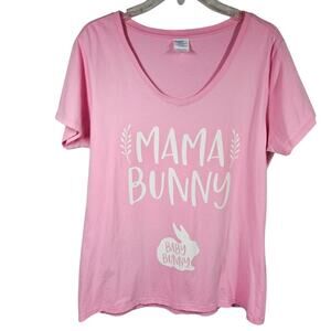 Port & Company Pink Tee Maternity Mama Bunny Baby Bunny Easter T-Shirt Size XL